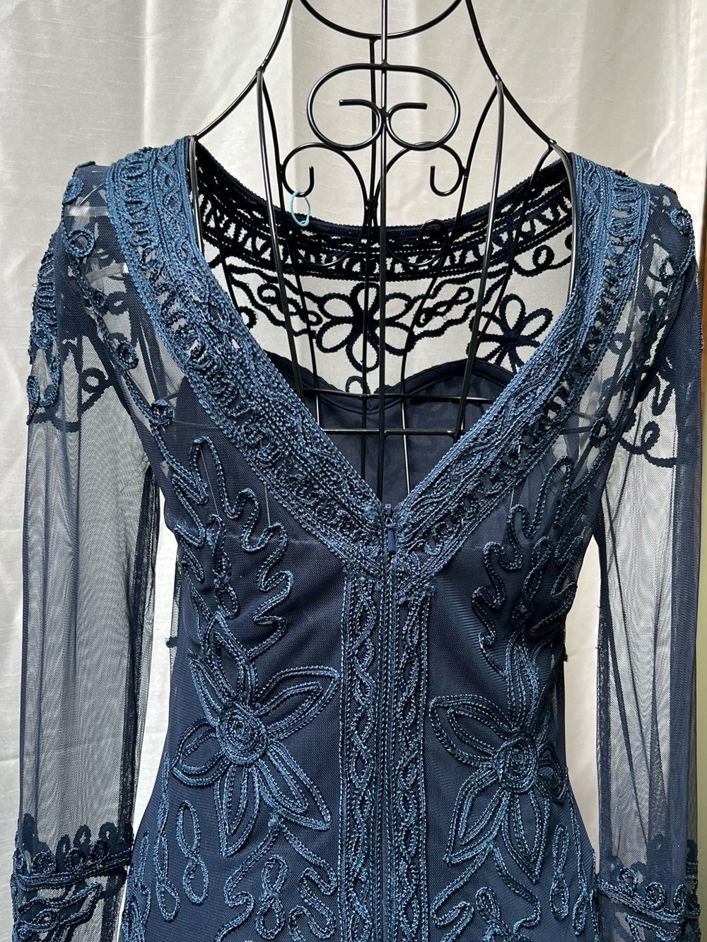 JS Collections Navy Floral Beaded Long-Sleeve Dress - Picture 7 of 14